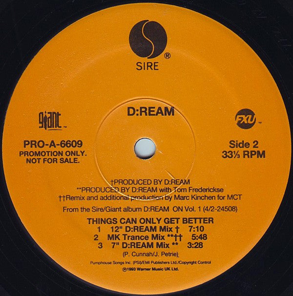 D:Ream : Things Can Only Get Better (12", Promo)