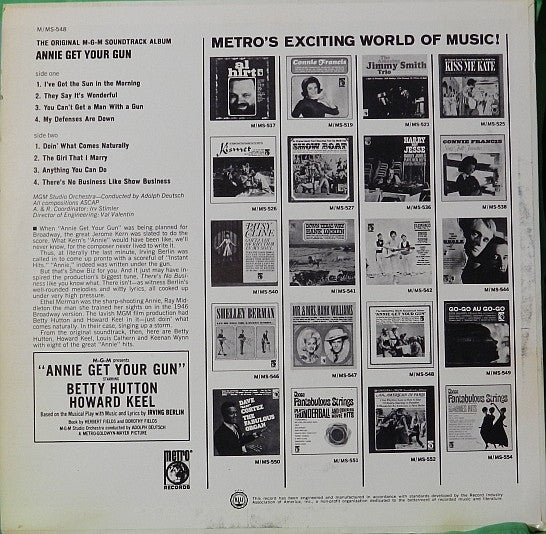 Various : Annie Get Your Gun (The Original MGM Soundtrack Album) (LP, Album)