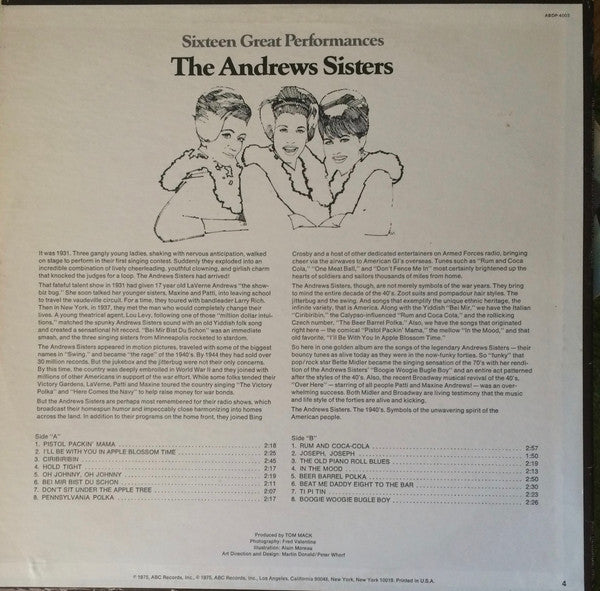 The Andrews Sisters : Sixteen Great Performances (LP, Comp)