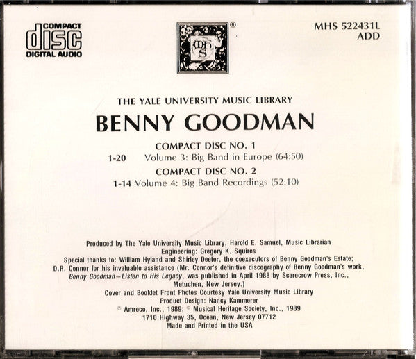Benny Goodman : The Benny Goodman Yale Archive, Volumes 3 & 4 (2xCD, Comp, RE)