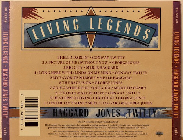 Various : Living Legends: Haggard Jones Twitty (CD, Comp)