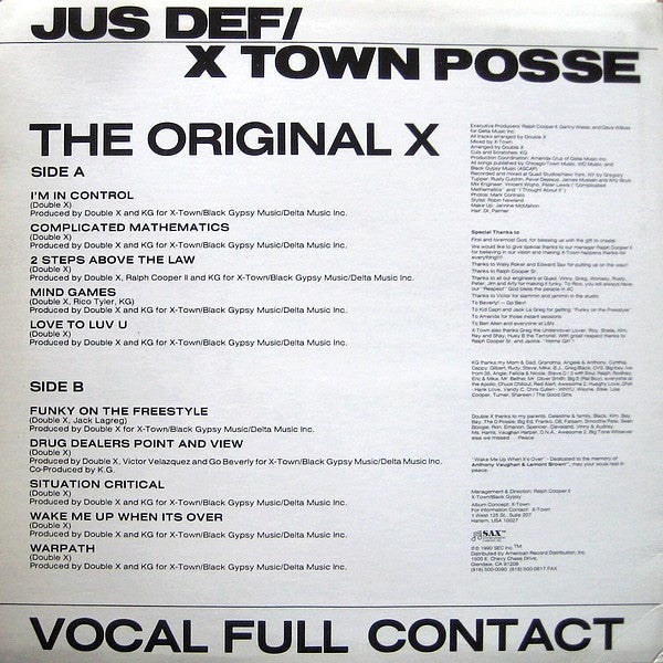 Jus Def / X-Town Posse, The Original X : Vocal Full Contact (LP, Album, Promo)