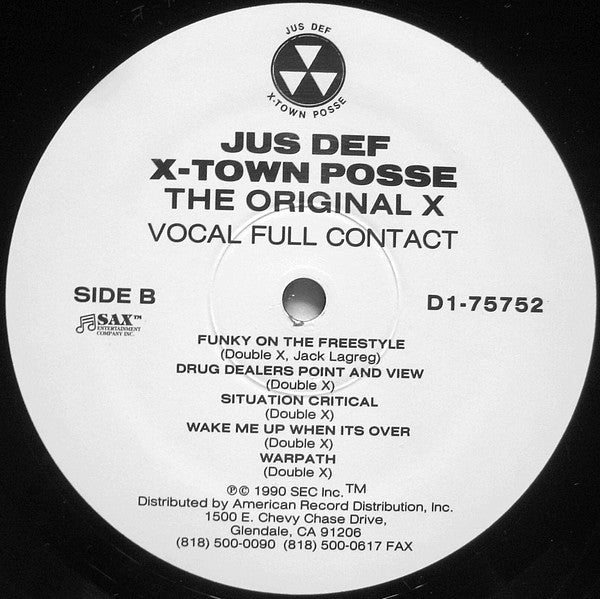 Jus Def / X-Town Posse, The Original X : Vocal Full Contact (LP, Album, Promo)