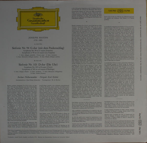 Karl Richter, Berliner Philharmoniker, Joseph Haydn : Sinfonien 94 (Paukenschlag) Und 101 (Uhr) (LP, Album)