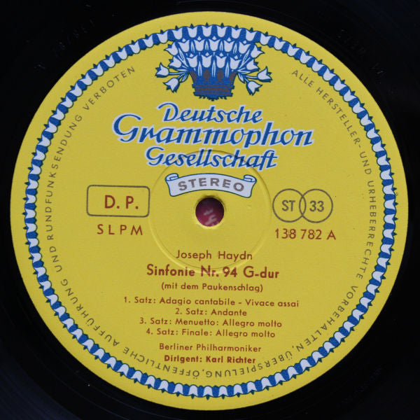 Karl Richter, Berliner Philharmoniker, Joseph Haydn : Sinfonien 94 (Paukenschlag) Und 101 (Uhr) (LP, Album)
