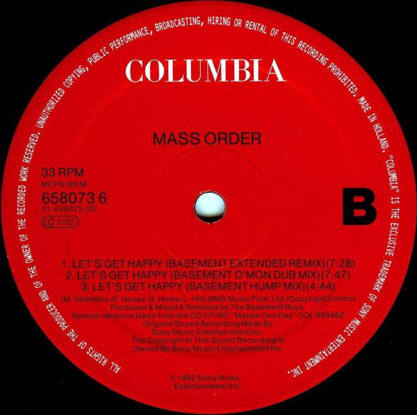 Mass Order : Let's Get Happy (Remixes) (12", Single)