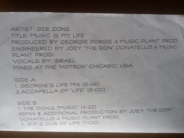 Gee Zone : Music Is My Life (12")