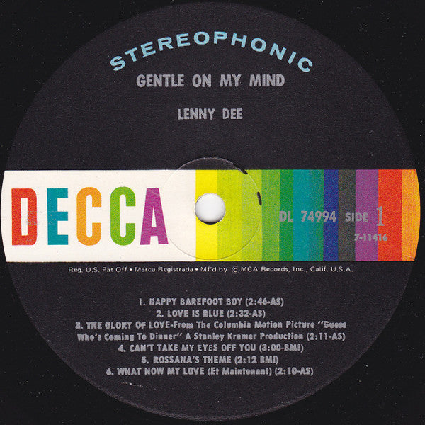 Lenny Dee (2) : Gentle On My Mind (LP, Album, RE)