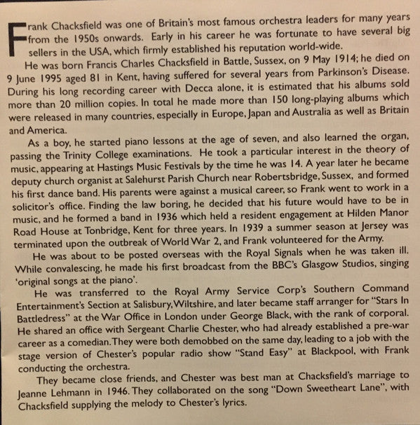 Frank Chacksfield & His Orchestra : Presenting Frank Chacksfield And His Orchestra / Dinner At Eight - Thirty (CD, Comp)