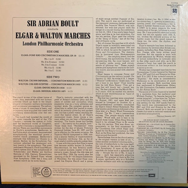 Sir Edward Elgar, Sir William Walton, Sir Adrian Boult : Elgar & Walton Marches (LP, Quad)