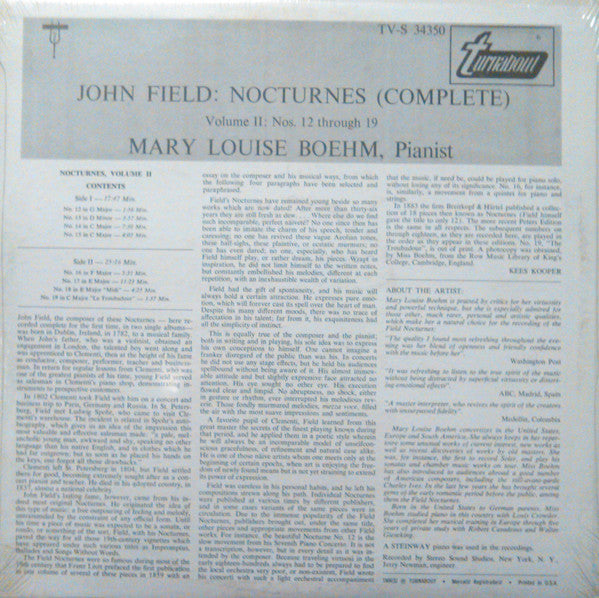 John Field (2) : Mary Louise Boehm : Nocturnes Vol. 2 (Nos. 12-19) (LP, Album)