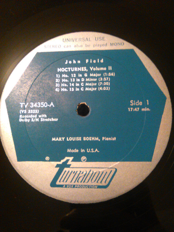 John Field (2) : Mary Louise Boehm : Nocturnes Vol. 2 (Nos. 12-19) (LP, Album)
