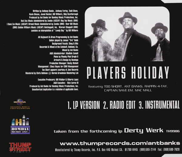 Ant Banks Presents T.W.D.Y. : Players Holiday (CD, Single)