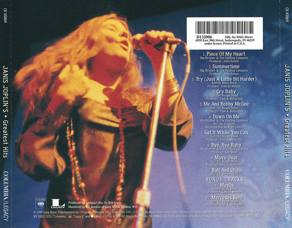 Janis Joplin : Janis Joplin's Greatest Hits (CD, Comp, Club, RE, RM)