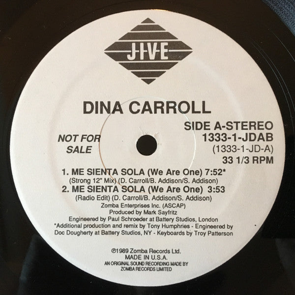 Dina Carroll : Me Sienta Sola (We Are One) (12", Promo)
