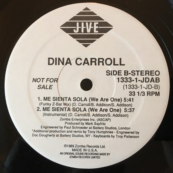 Dina Carroll : Me Sienta Sola (We Are One) (12", Promo)