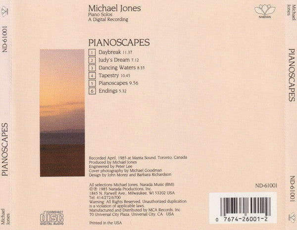 Michael Jones : Pianoscapes (CD, Album)