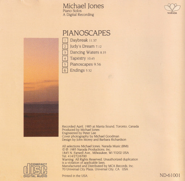 Michael Jones : Pianoscapes (CD, Album)