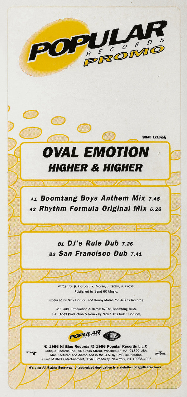 Oval Emotion : Higher & Higher (12", Promo)