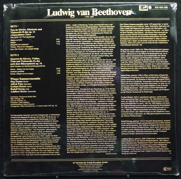 Ludwig van Beethoven, Wiener Kammerensemble, Jörg Demus : Klaviertrio Op. 11 "Gassenhauer" / Klavierquartett Op. 16 (LP)