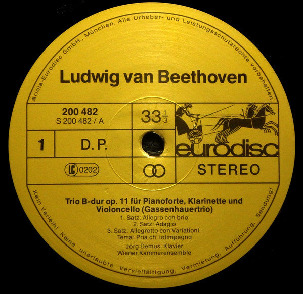 Ludwig van Beethoven, Wiener Kammerensemble, Jörg Demus : Klaviertrio Op. 11 "Gassenhauer" / Klavierquartett Op. 16 (LP)