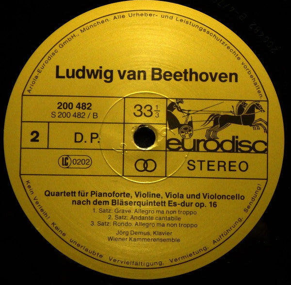 Ludwig van Beethoven, Wiener Kammerensemble, Jörg Demus : Klaviertrio Op. 11 "Gassenhauer" / Klavierquartett Op. 16 (LP)