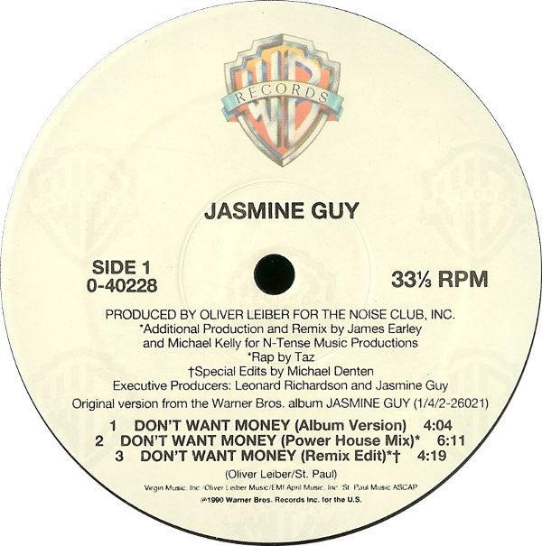Jasmine Guy : Don't Want Money (12", Maxi)