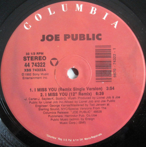 Joe Public : I Miss You (12")