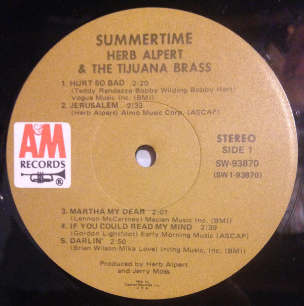 Herb Alpert & The Tijuana Brass : Summertime (LP, Album, Club, Cap)
