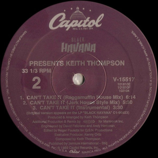 Keith Thompson : Can't Take It (12")