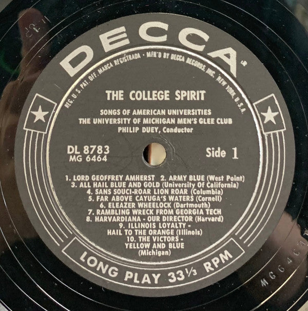 University Of Michigan Men's Glee Club : The College Spirit: Songs Of American Universities (LP, Album, Mono)