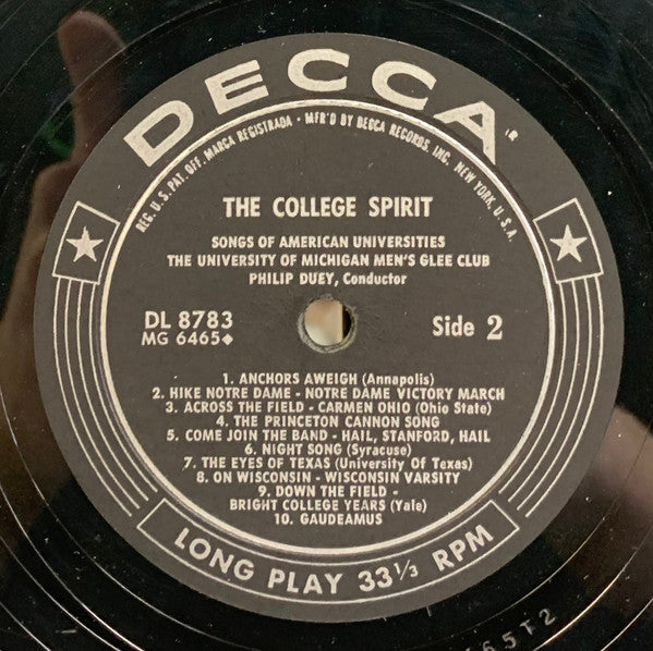 University Of Michigan Men's Glee Club : The College Spirit: Songs Of American Universities (LP, Album, Mono)