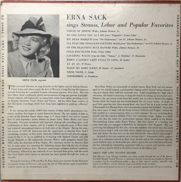 Erna Sack : Erna Sack Sings Strauss, Lehar And Popular Favorites (LP, Comp, Mono)