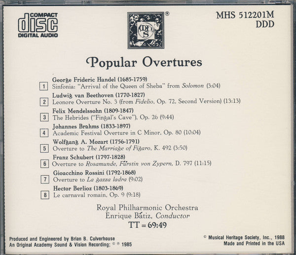 Enrique Batiz, Royal Philharmonic Orchestra : Popular Overtures (CD, Album)