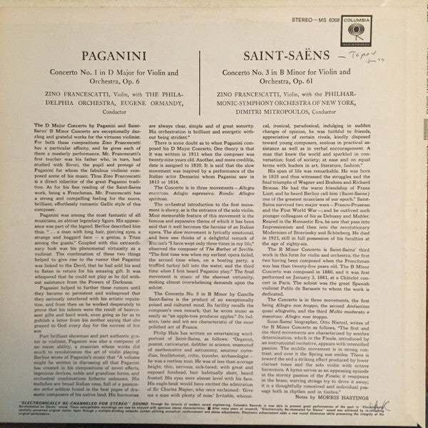 Zino Francescatti, Niccolò Paganini, Camille Saint-Saëns : Paganini + Saint Saëns (LP, RE)