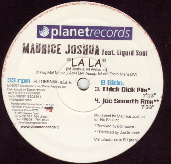 Maurice Joshua Featuring Liquid Soul (2) : La La (12")