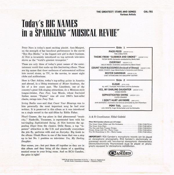 Various : The Greatest Stars And Songs (LP, Comp, Mono)