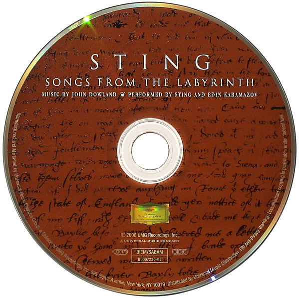 Sting, Edin Karamazov, John Dowland : Songs From The Labyrinth (CD, Album, UML)