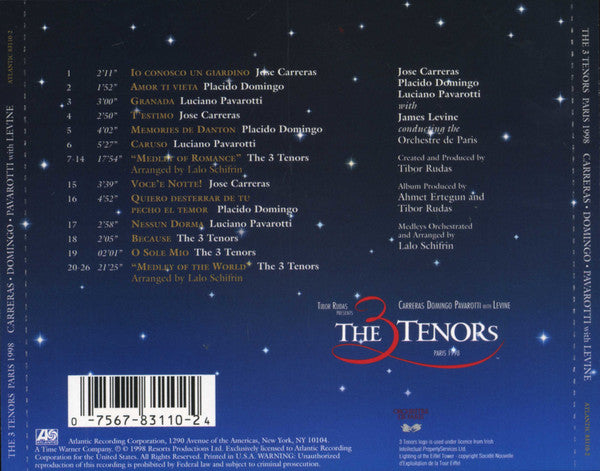 The Three Tenors, José Carreras, Placido Domingo, Luciano Pavarotti With James Levine (2) : The Three Tenors,  Paris 1998 (The Concert Of The Century, Recorded Live) (CD, Album)