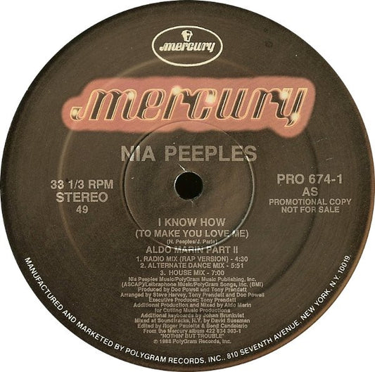 Nia Peeples : I Know How (To Make You Love Me) (12", Maxi, Promo)