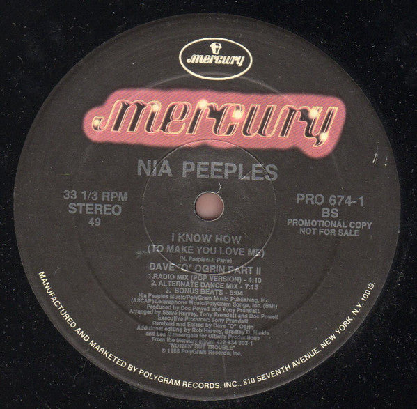 Nia Peeples : I Know How (To Make You Love Me) (12", Maxi, Promo)