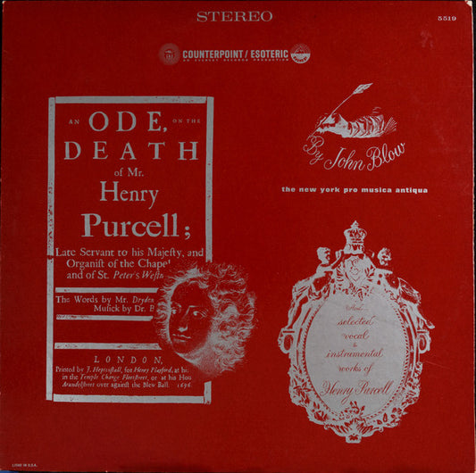 John Blow, John Dryden, Henry Purcell, The New York Pro Musica Antiqua : An Ode On The Death Of Mr. Henry Purcell (LP, Album, RE, ''R)