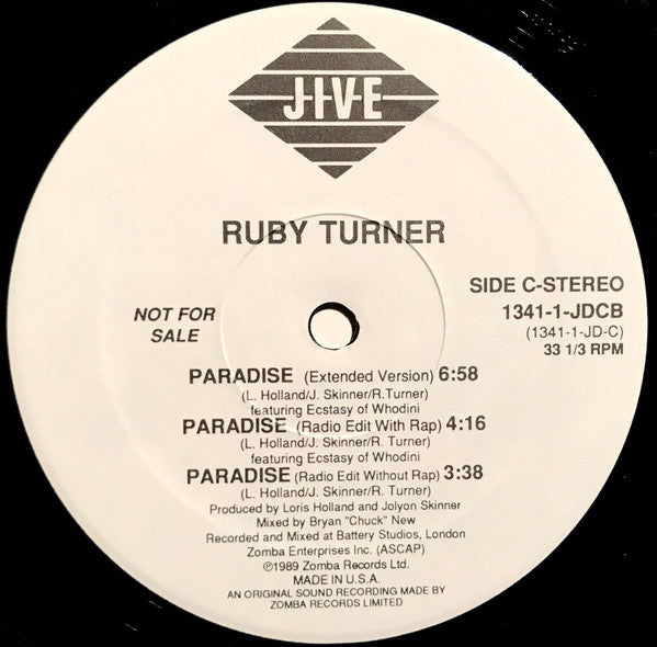 Ruby Turner : Paradise (12", Single, Promo)