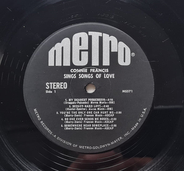 Connie Francis : Sings Songs Of Love (LP, Comp)