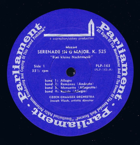 Wolfgang Amadeus Mozart, Czech Chamber Orchestra, Josef Vlach : Eine Kleine Nachtmusik - Divertimento In D Major - Adagio And Fugue In C Major (LP, Mono)