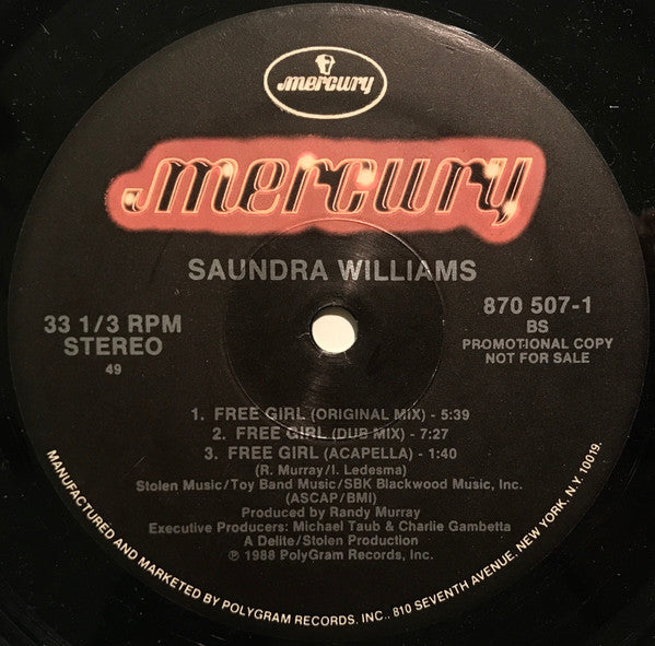Saundra Williams : Free Girl (12", Promo)