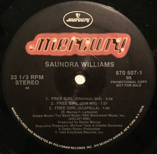 Saundra Williams : Free Girl (12", Promo)
