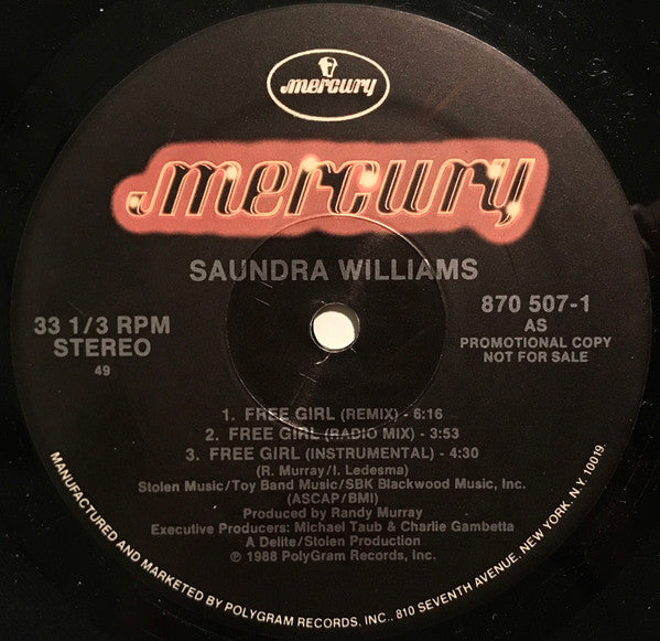 Saundra Williams : Free Girl (12", Promo)