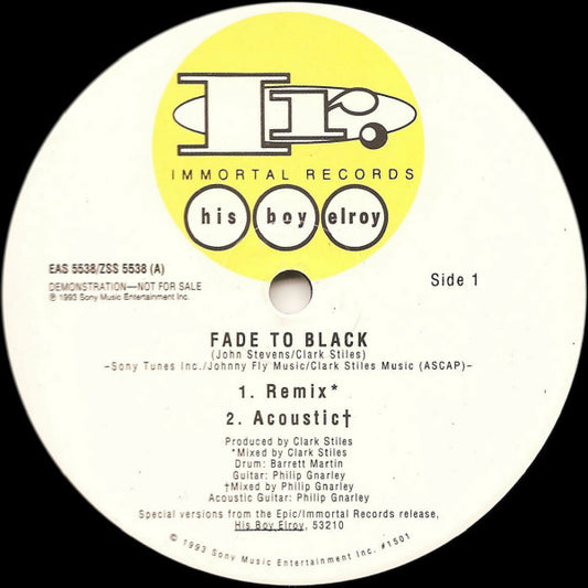 His Boy Elroy (2) : Fade To Black (12", Promo)