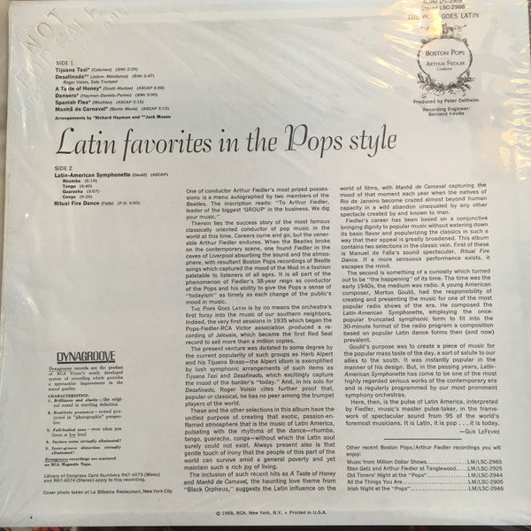 The Boston Pops Orchestra, Arthur Fiedler : The Pops Goes Latin (LP, Album)